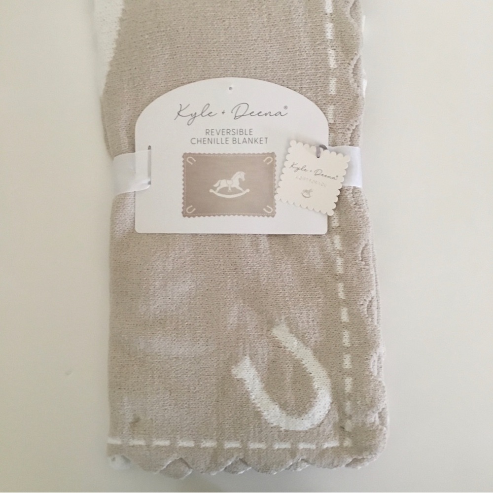 NEW Baby Blanket Tan Reversible Soft Chenille Scalloped Edge | Kyle & Deena